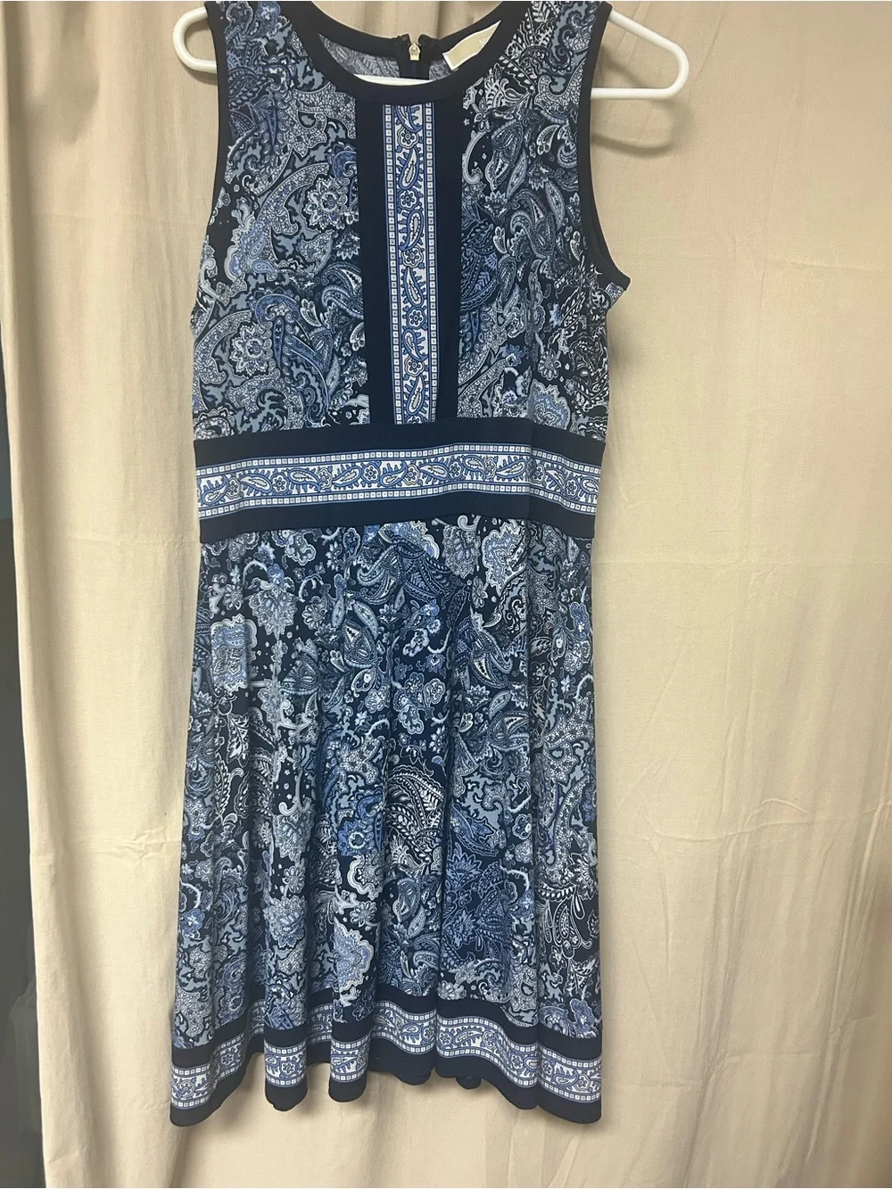 Michael Kors Navy and Light Blue Paisley Fit-and-Flare Dress
